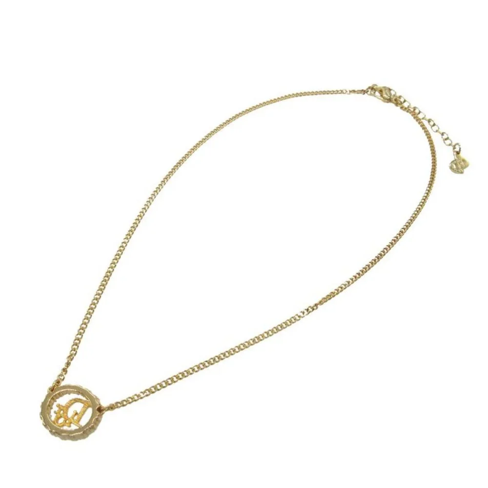 Christian Dior Vintage Logo Oval Necklace Metal Gold 0290 - Picture 3 of 7